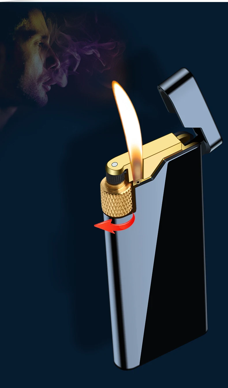 Personality Portable Metal Slender Wheel Lighter Butane Gas Open Flame Lighter Mini Cigarette Lighter Gadget Men's Gift 2025 New