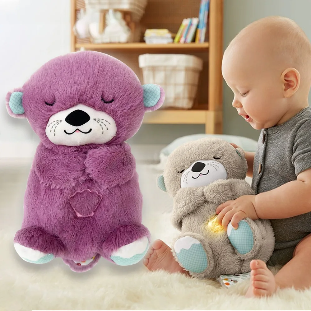 Baby Breathe Bear Soothes Baby Otter Plush Toy Children Soothing Music Sleep Companion Sound And Light Stuffed Doll Toy Gifts kidami 1 32 alloy car bugatti chiron sound light diecast model collection pull back car model kids toy car машинки для мальчиков