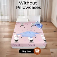 UPzo Polyester 360° waterproof Cartoon Fitted Sheet Only(no pillowcase) Elastic Band Around Mattress Cover King Size Bed Cover 1