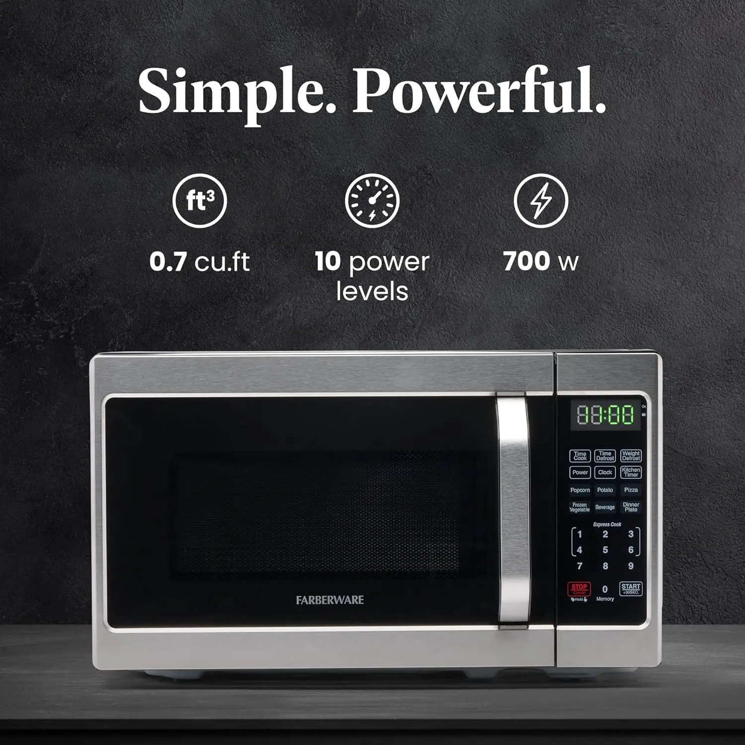 Countertop Microwave 700 Watts, 0.7 Cu. Ft. - Microwave Oven With LED Lighting and Child Lock - Easy Clean Stainless Steel 2
