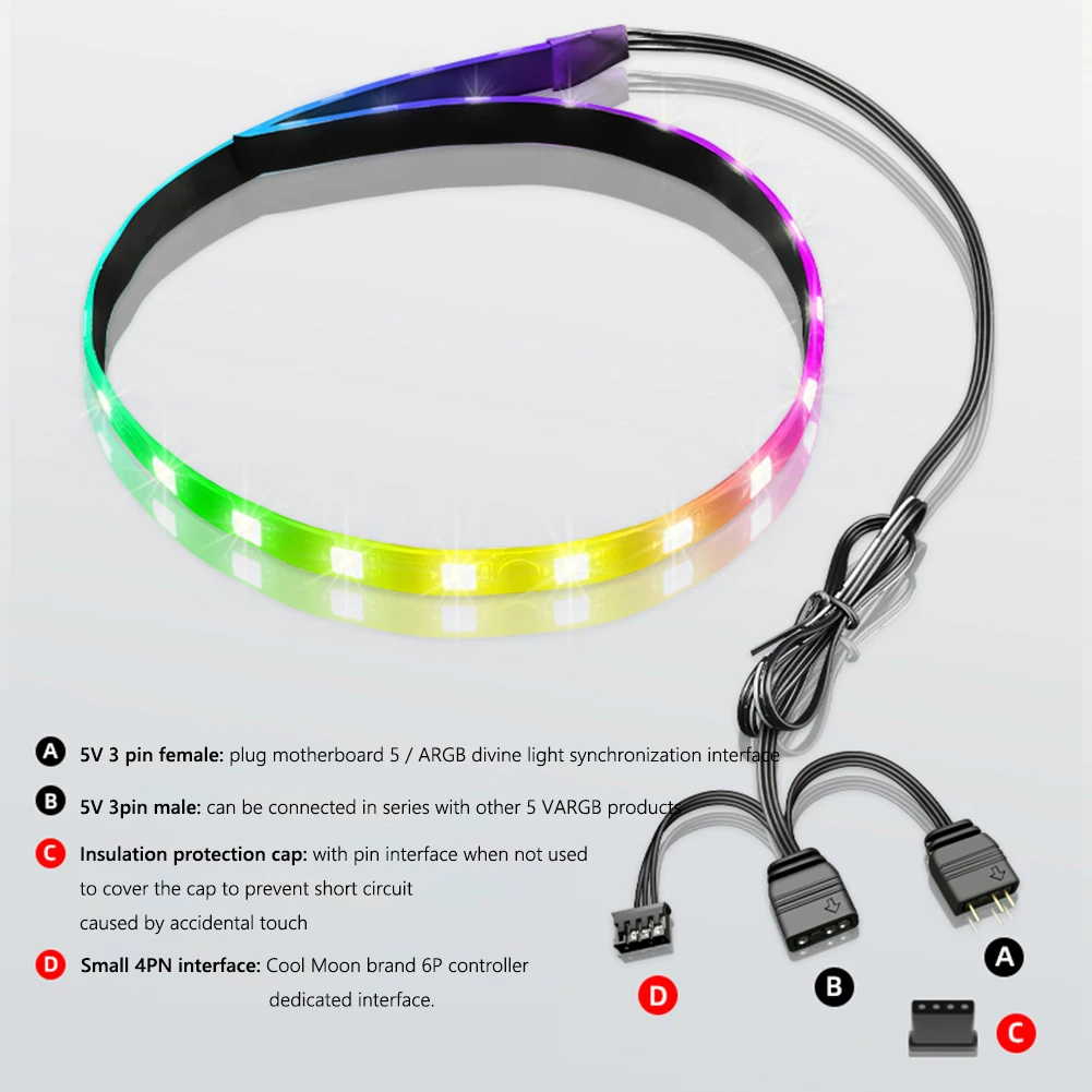 PC RGB LED Strip Light for Motherboard 3Pin RGB 5V ARGB Header Computer Case DIY Lighting Decoration