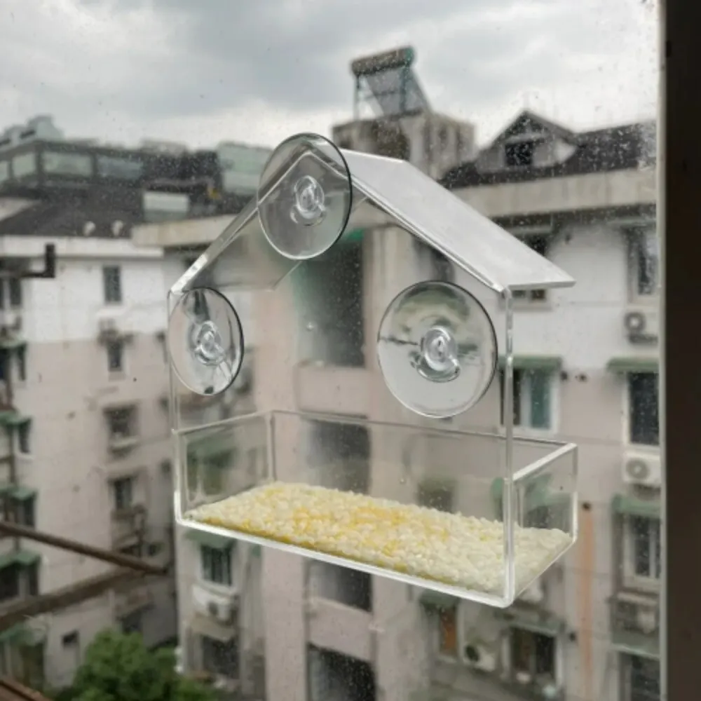 Bird Feeder Organic Glass Alec Bird Feeder Outdoor Adsorption Feeding Anti Splash Food Box Trough Bowl