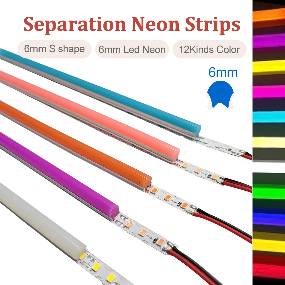 6mm Separation Neon Strip Flexible Bendable Silicone 12Colors DC12V 2835 SMD S Shape 120Leds Tape Light DIY Sign IP67 Waterproof