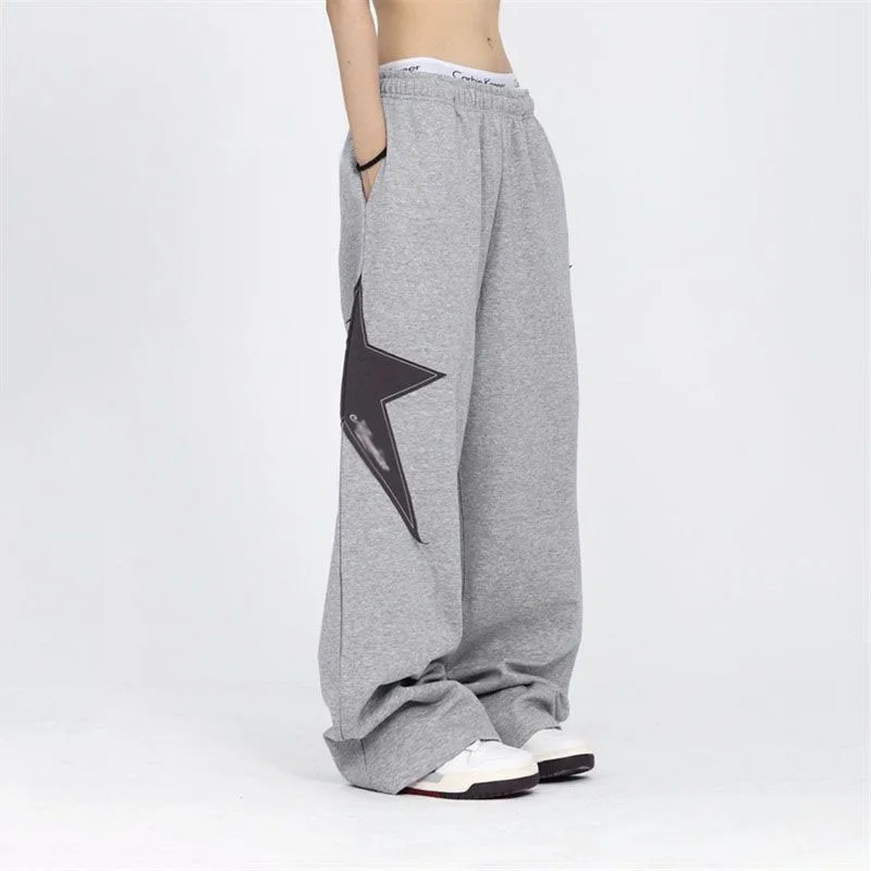 Harajuku Jogging Stars Sweatpants Women Hip Hop Streetwear Elastic Waist Embroidery Casual Oversize Wide Leg Sports Trousers hoodie set men s oversize track and field winter hip hop street casual jogging pants set sweatshirt sports pants men s clothing