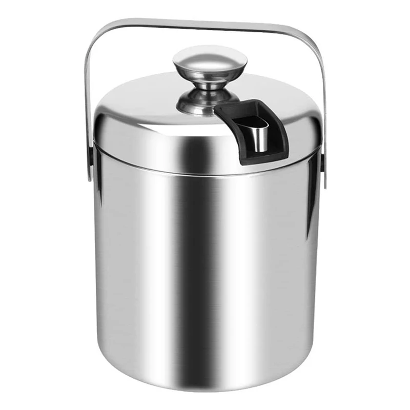 

3X Stainless Steel Ice Square Container Double Walled 1.3L Ice Bucket Container With Tongs Lid