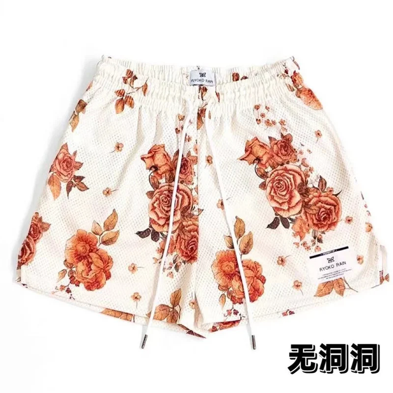 New men's and women's casual quarter pants flower logo design fashion men's shorts quick dry fitness basketball sports pants