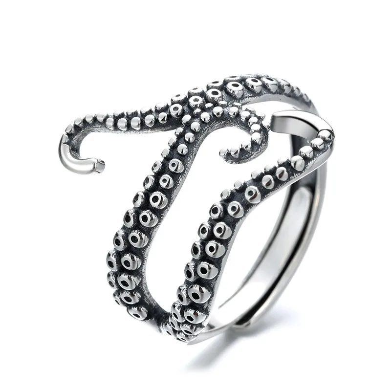 

158J ZFSILVER Silver S925 Fashion Adjustable Retro Luxury Creative Octopus Tentacles Evil Force Rings Men Women Wedding Jewelry