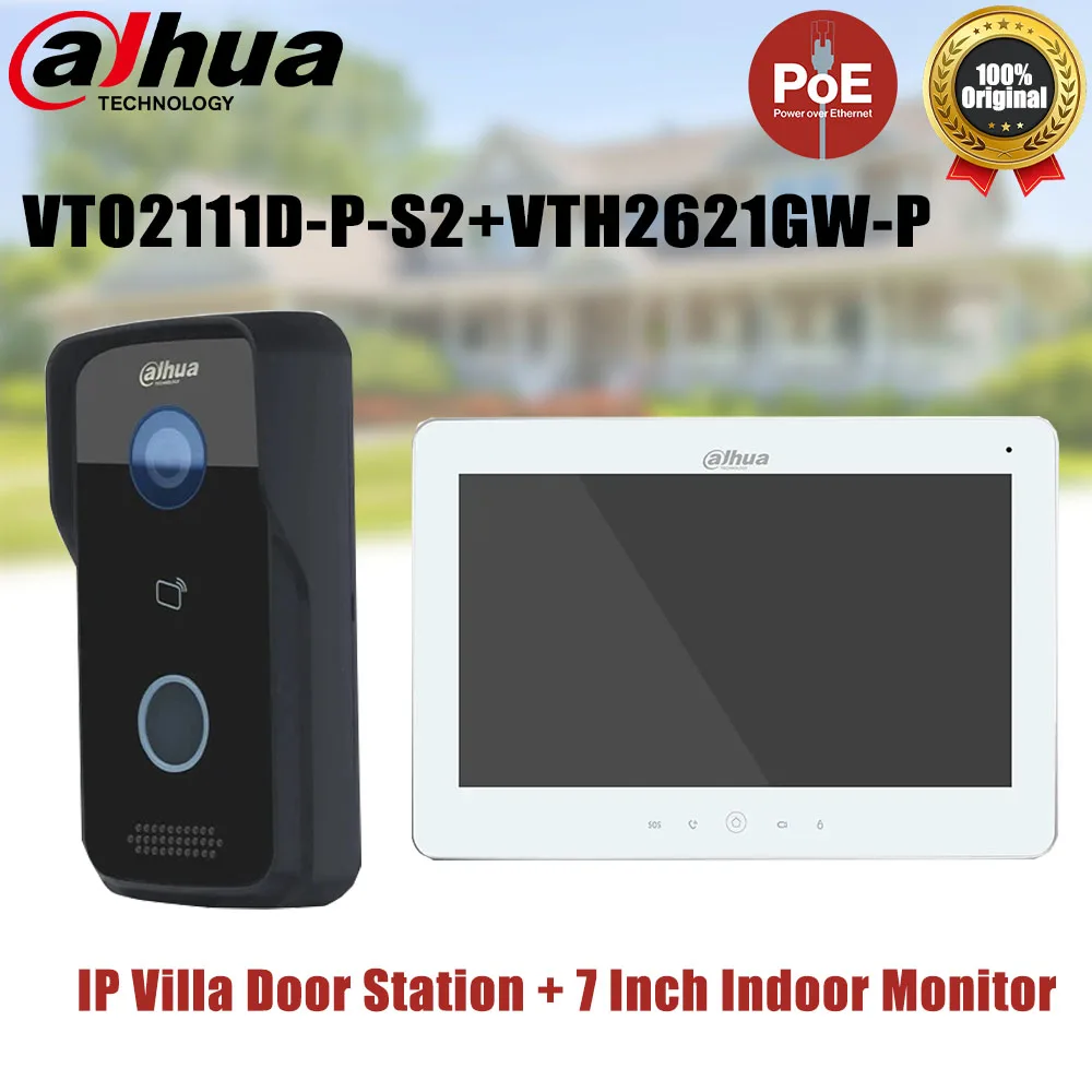 

Dahua Wired Video Intercom Systems VTO2111D-P-S2+ VTH2621GW-P Door Phone Station & 7 Inch Touch Screen Indoor Monitor Doorbell