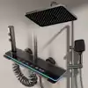 Intelligent Thermostatic Shower Set LED Digital Display Piano Keys Black Rainfall Bath Shower Faucet System Set Aluminum 1