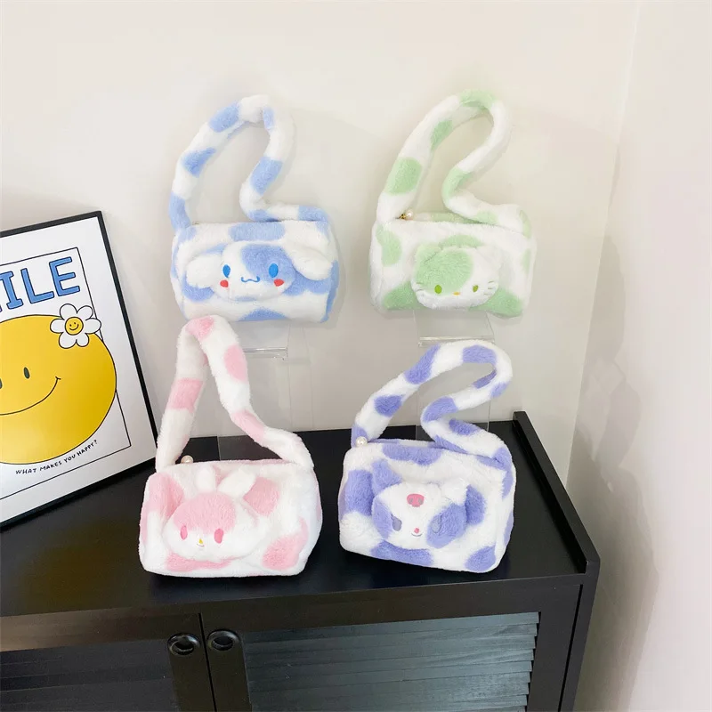 

Kawaii Sanrio плюшевая сумка для подмышек Hello Kitty Kuromi My Melody Cinnamoroll мультяшная Милая Speckled сумка через плечо праздничные подарки