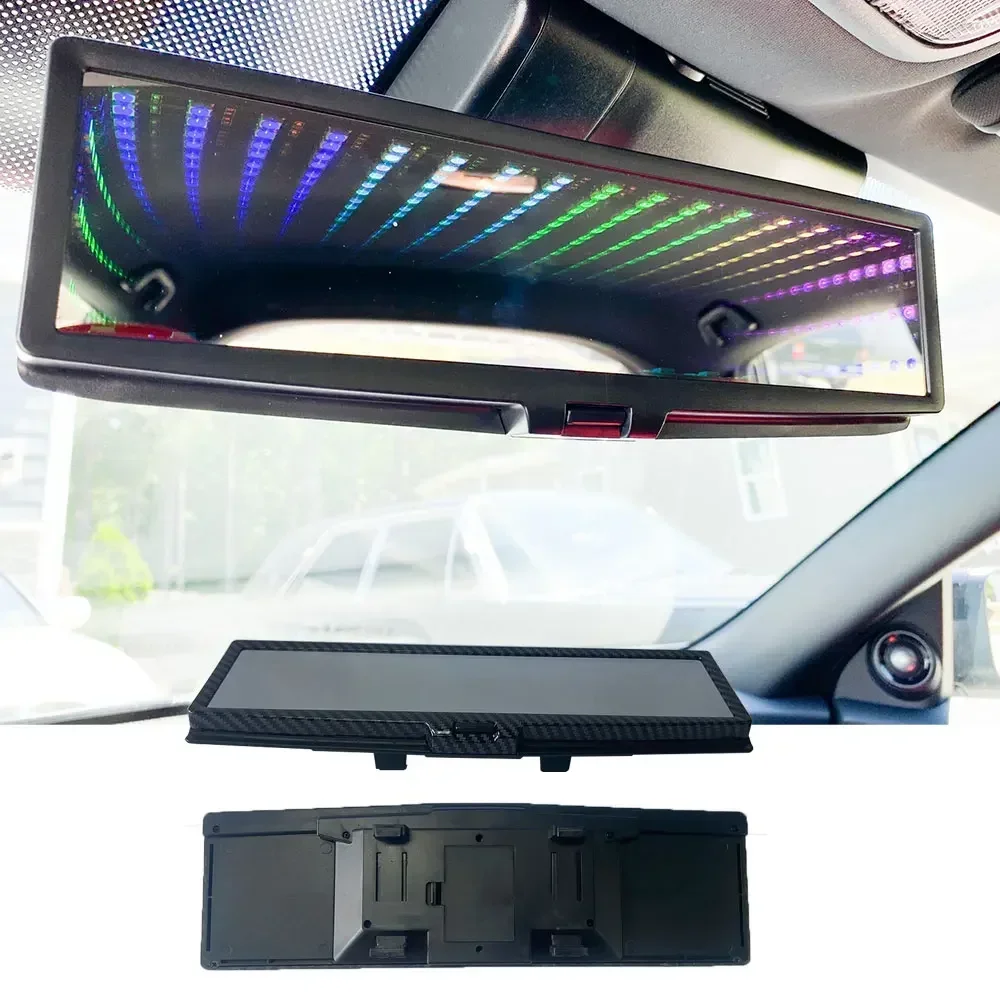 Car Indoor Rearview Universal CLIP-ON Rear View Mirror 3D Rearview Mirror LED Lighted ABS Car Styling Flat Auto Parts