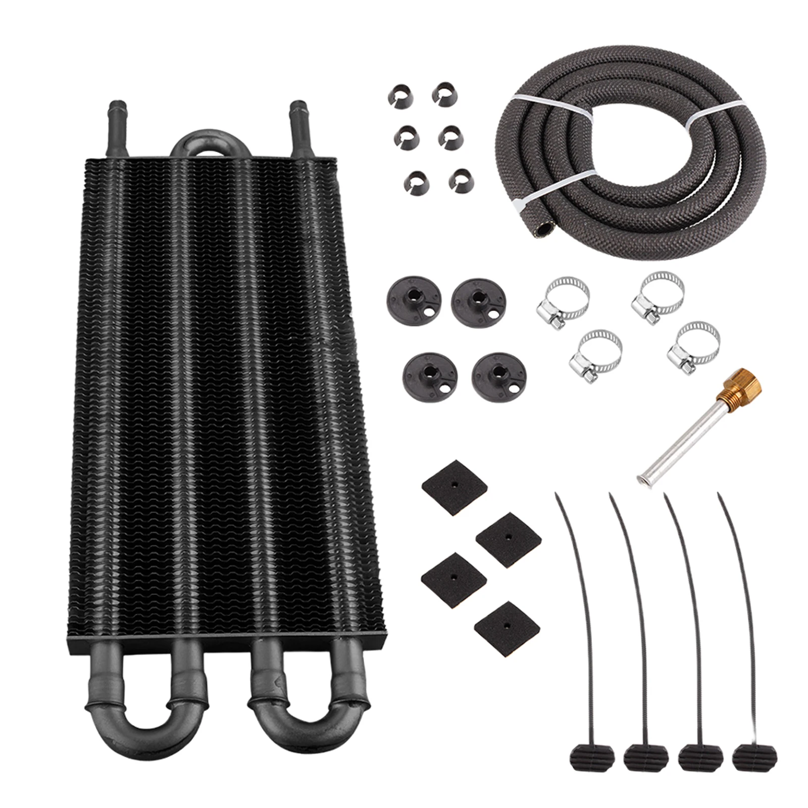 Universal 4-Row Transmission Oil Cooler Kit – Aluminum Alloy Radiator with Hose & Mounting Hardware | Engine & Transmission Cooling Upgrade 2
