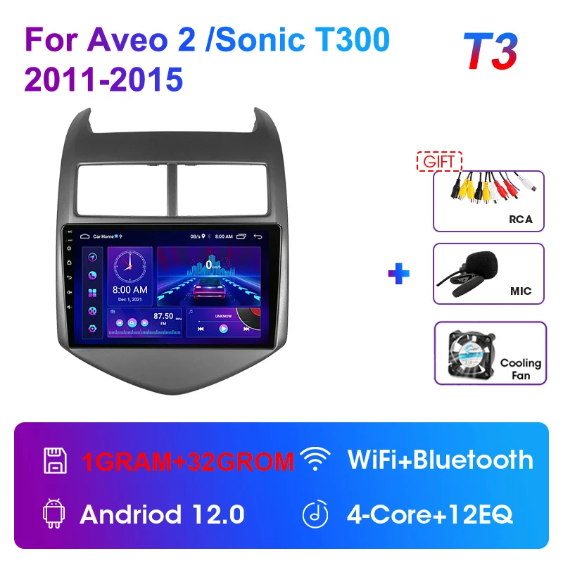 thumbnail image 1 of JMCQ Android 12 para Chevrolet Aveo 2 Sonic T300 2011 - 2015 Reproductor multimedia para automóvil CarPlay GPS 2 Din Navegación Estéreo Unidad principal, 1 of 5