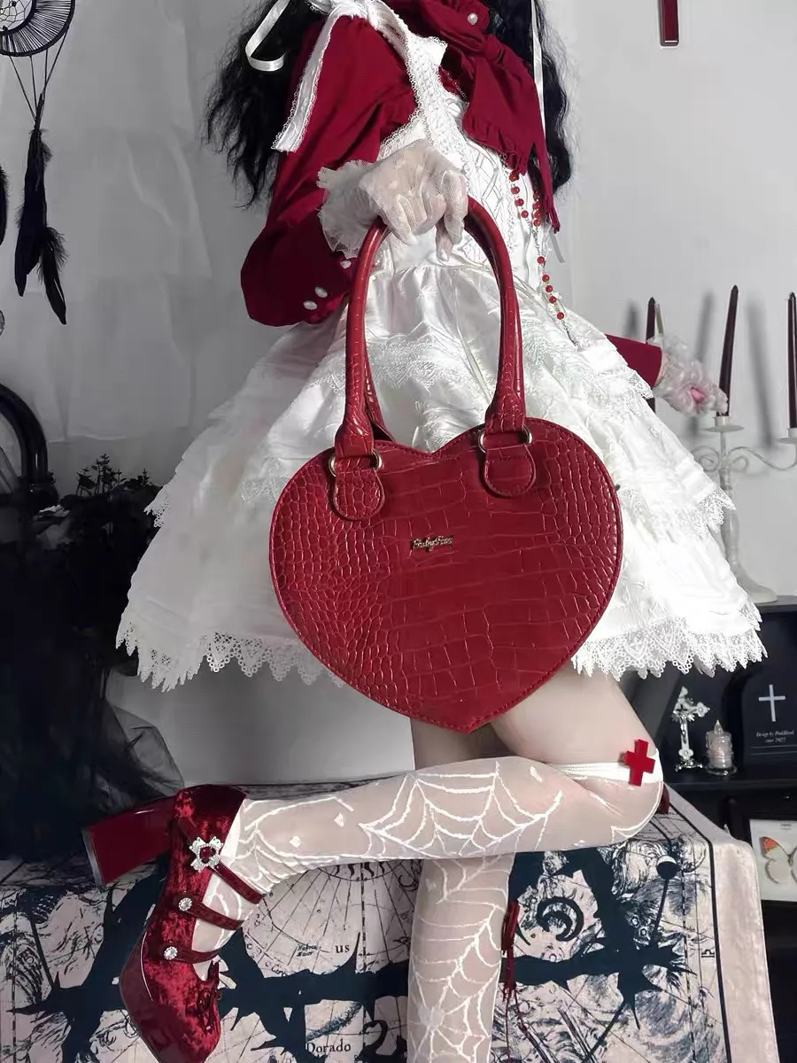 JIAERDI Crocodile Pattern White Handbag Women Fairycore Aesthetic Heart Shoulder Bags Hot Grils Sweet Cute Crossbody Bags Y2k