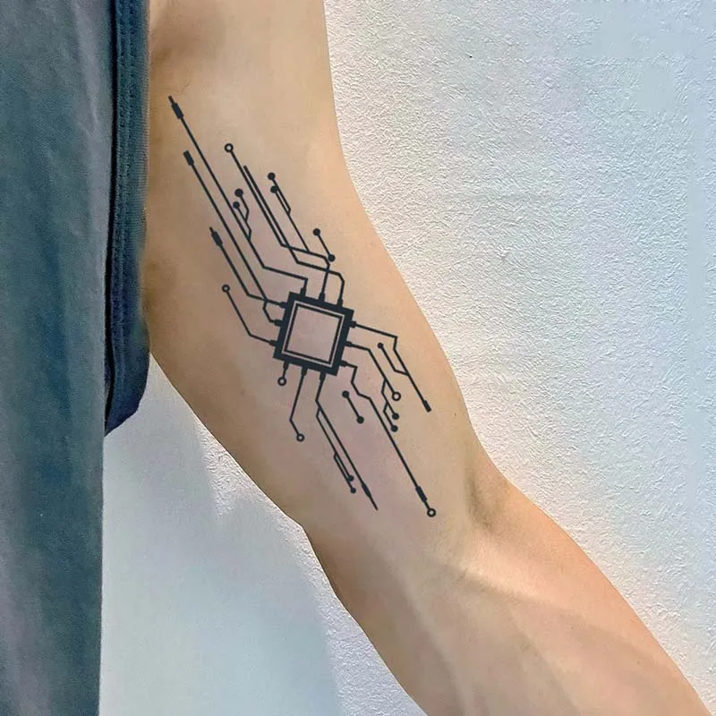 Technology-themed Design with Chip Circuits, 1Pcs Waterproof Temporary Tattoo Stickers. 3