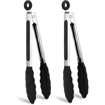 8" Food Tongs Cooking Tongs with Stainless Steel Handles and Heat Resistant Heavy Duty Rubber Heads for Grilling, Salads, Etc.