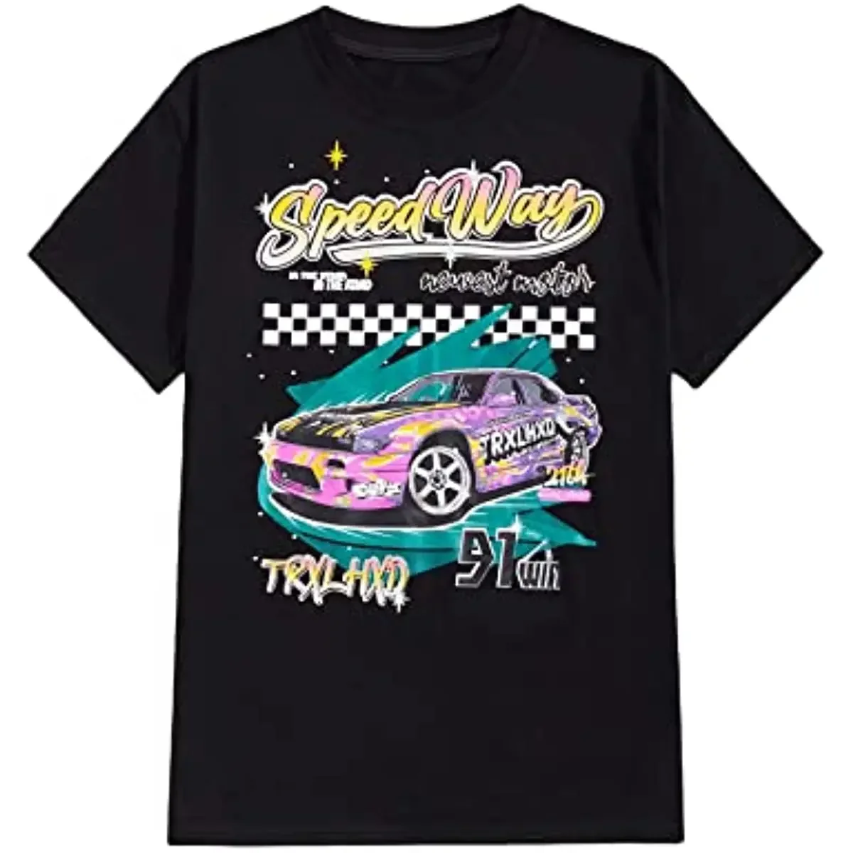 

Men Car Letter Graphic Print Short Sleeve Round Neck T Shirt Tee Graphic T Shirts Men Clothing Cotton Daily Four Seasons
