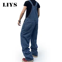 Salopette pour hommes Denim bretelles Simple Baggy jean hommes rue décontracté solide taille moyenne ample lavé combinaisons longueur survêtement 2