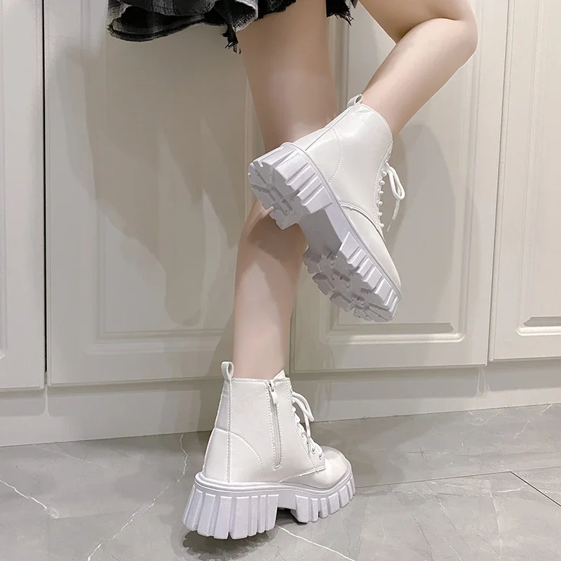 2024 White New Women Ankle Boots Autumn Winter Platform