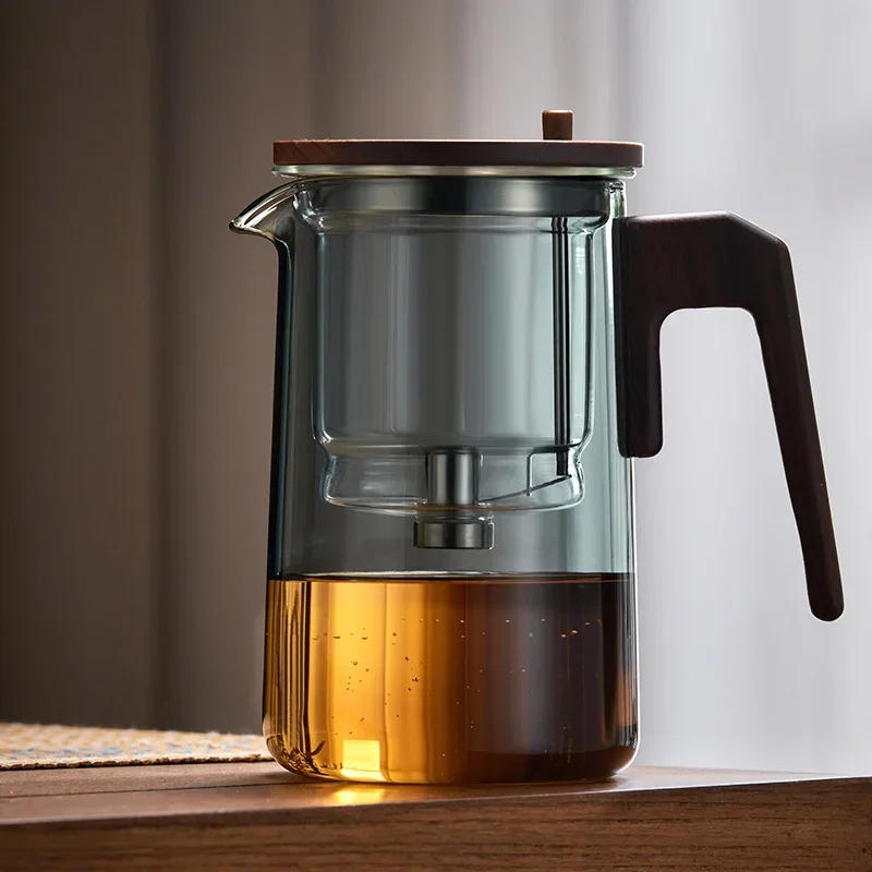 

Glass Teapot With Wood Handle Heated Resistant One-button Filtering Glass Kettle Transparent Scented Tea Glass Tea Pot Teaware