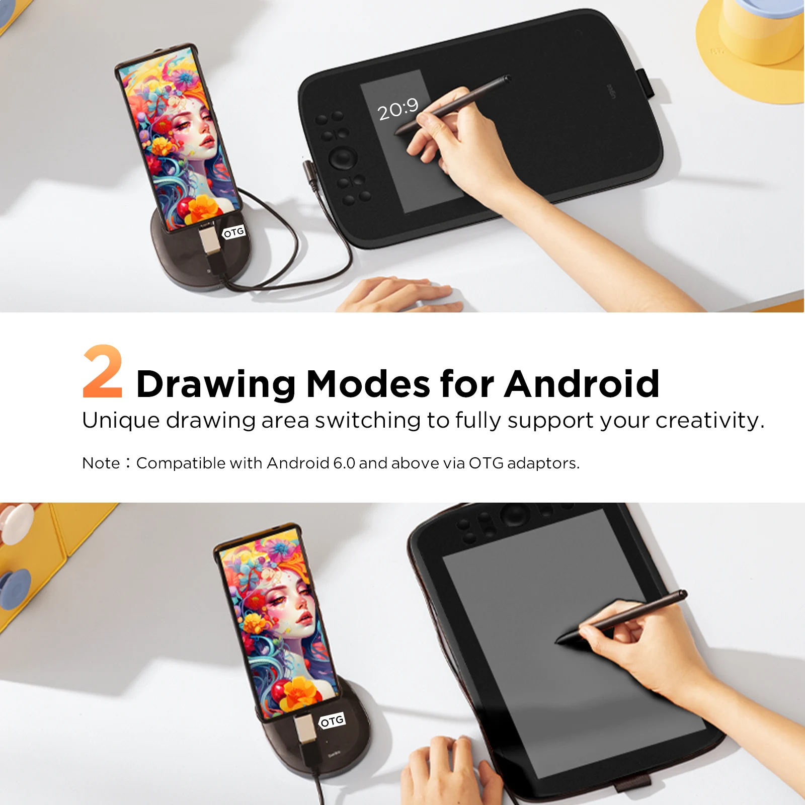 UGEE M908 그래픽 드로잉 태블릿, 10 인치 8 핫키 스크롤 휠, 16K 레벨 압력, 윈도우 맥 안드로이드와 호환 가능