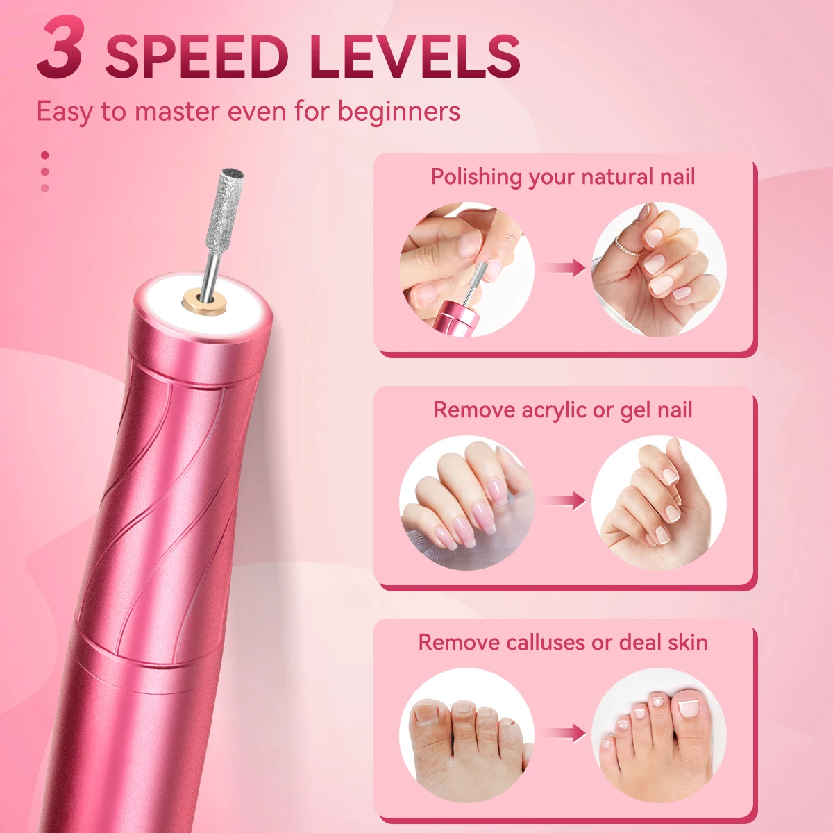 Electric Nail Drill 30000RPM with LED Light Manicure Machine Charging Nail File Polishing Nail Drill Pedicure Tools 3