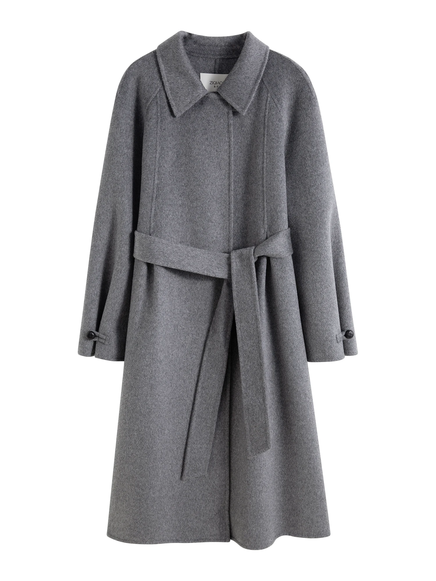 ZIQIAO Women 100% Wool Coats Winter Dark Grey Long Woolen