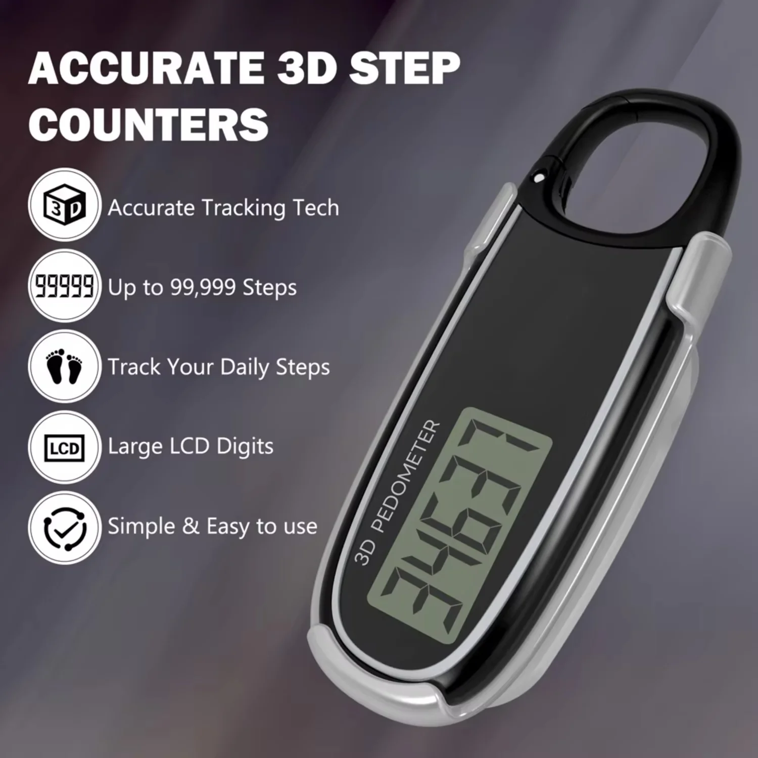 3D Pedometer Walking with Carabiner Simple Mini Step Counter Large LCD Digits Portable Walking Step Counter Men Women