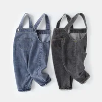 Salopette en jean pour enfants printemps 2026, 0-5 ans, couleur unie, style cowboy, avec bretelles réglables, pour filles et garçons, vêtements amples pour enfants 3