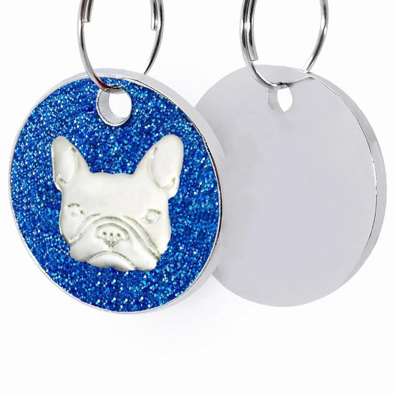 French Bulldog Bell Colorful Glitter Dog Identity Tag Personalized Anti-lost Collar Engraving Pet Name Cat Accessories