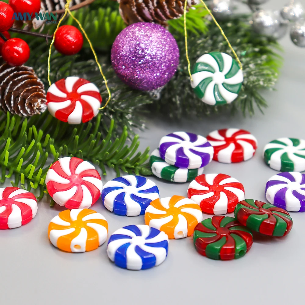 50pcs Christmas Candy Ornaments Plastic Colorful Peppermint