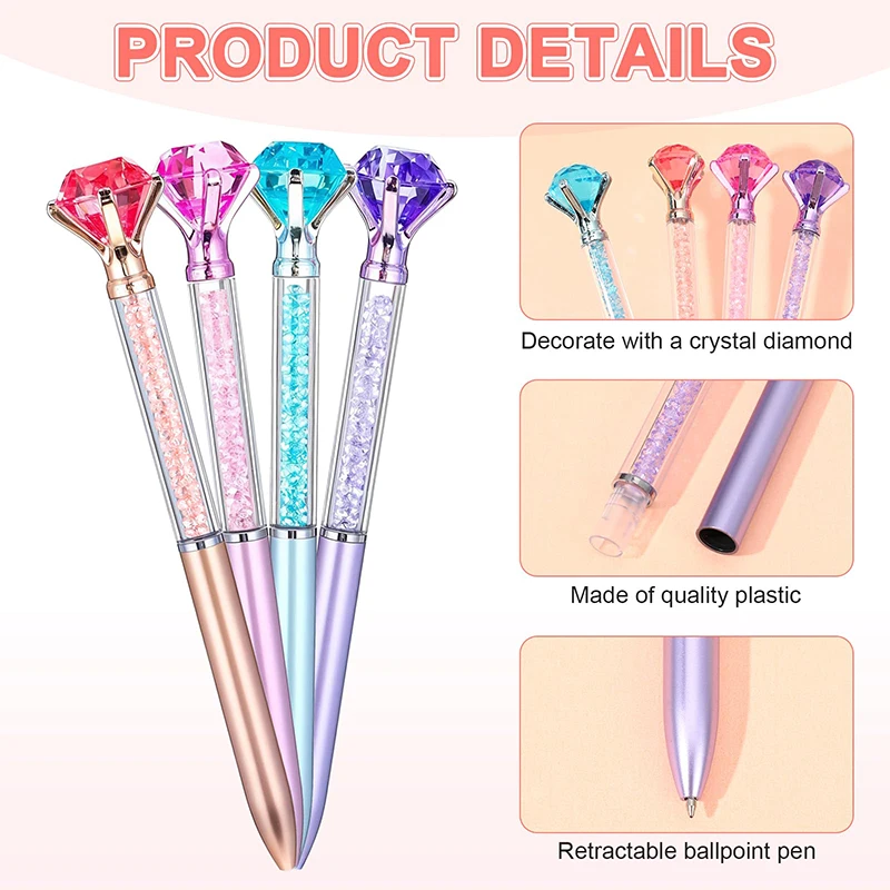 20 Pcs Plastic Big Crystal Gem Ballpoint Twist Pens Sparkling