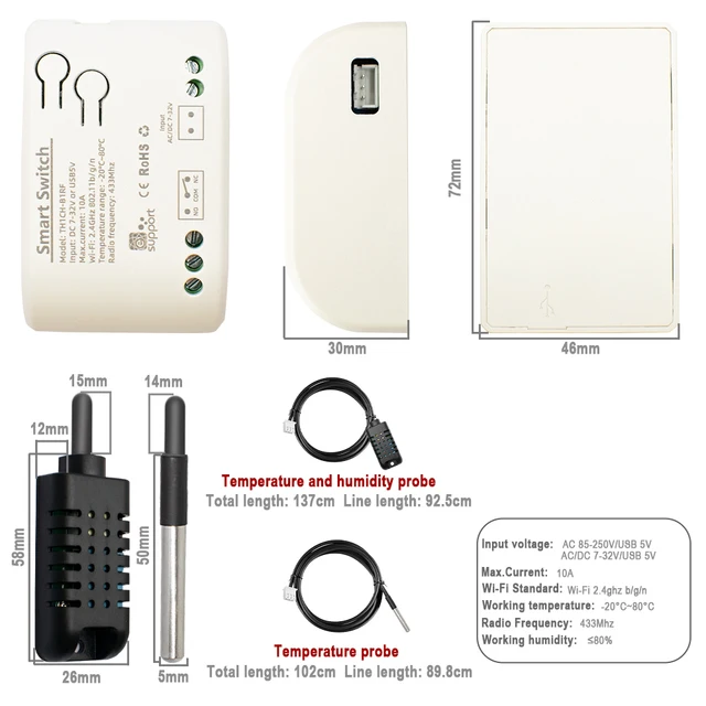 Intelligent eWelink Switch With Temperature Humidity Sensor ,Smart 10A 2000W RF433 Thermostat TH16 Monitoring Alexa Compatible 6