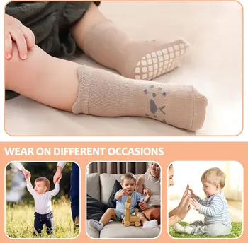 5 Pairs Toddler Non Slip Socks with Grips Baby Socks for Kids Girls Boys Leg Warmers 6