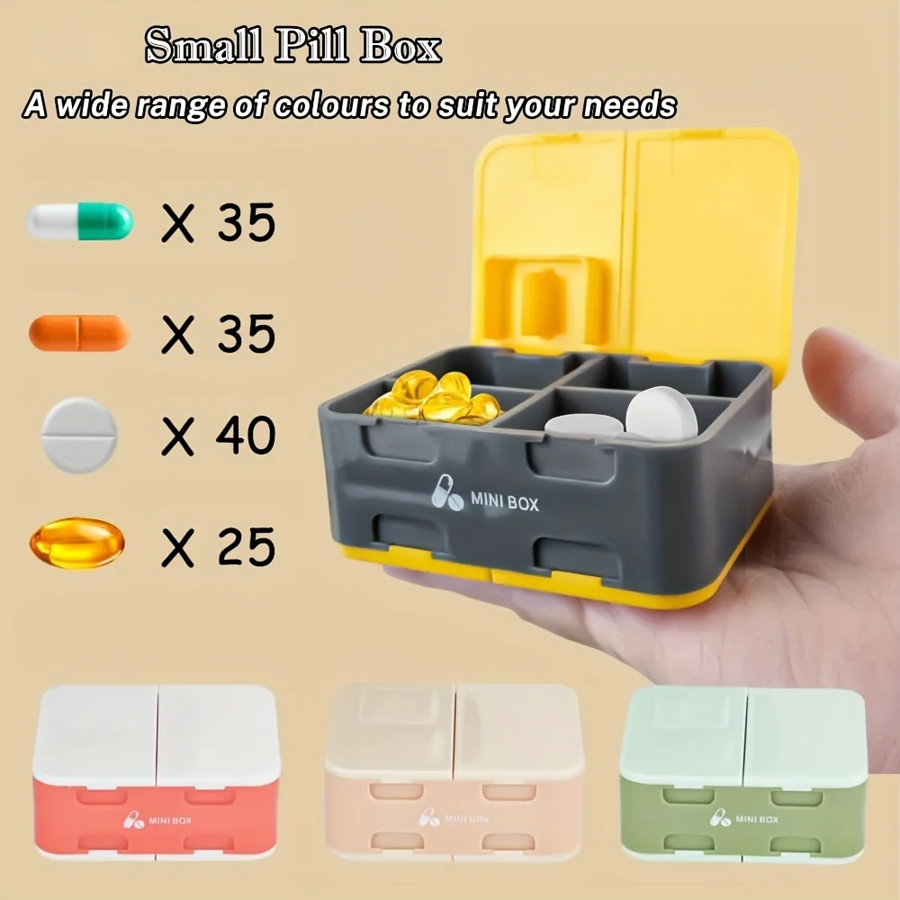 Small Cute Pill Box Travel Daily Pill Organizer for Purse Pocket Compact Medicine Holder First Aid Outdoor Storage Container