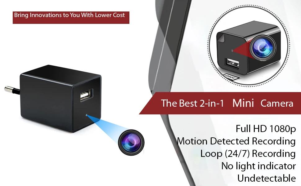 Chargeur USB Noir Caméra Espion Full HD Wifi - SAURON SECURITE