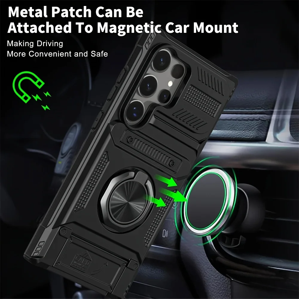 Universal Magnetic Ring Kickstand Wallet Phone Case Cover