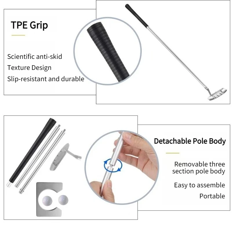 Golf Aluminum Alloy Combination Push Rod Three Section Detachable Portable Single-sided Double-sided Set for Golf Use