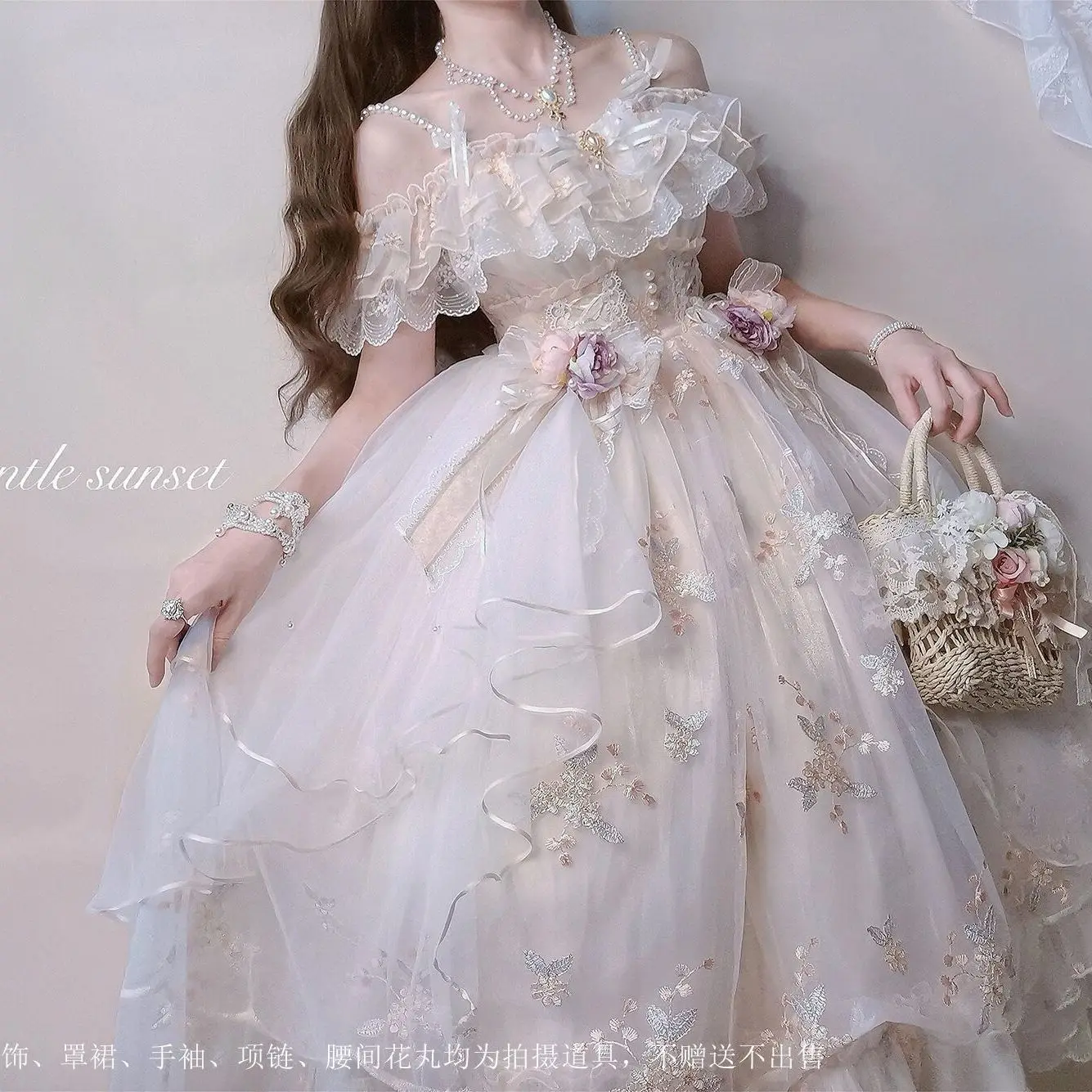 花のゴッドフラワーロリータのウェディングドレス,刺elegant 
