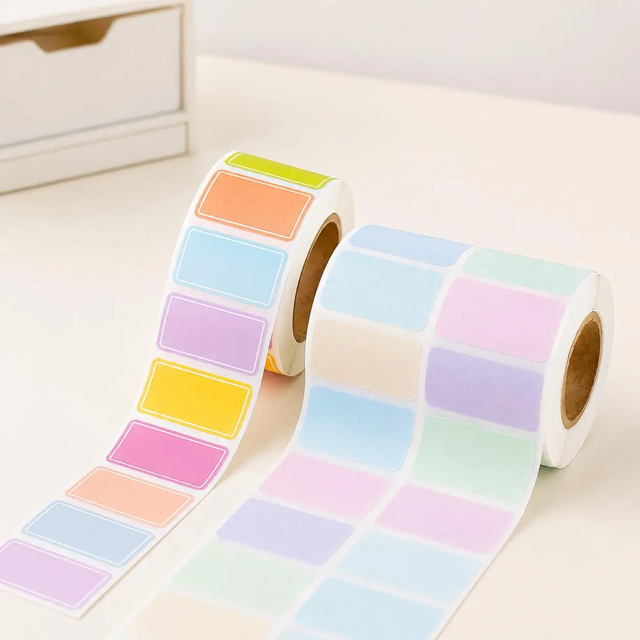 Etichette adesive scritte a mano – Rotoli di carta patinata colorata e pastello a doppia riga per appunti, cartellini dei prezzi e organizzazione personale TMZ