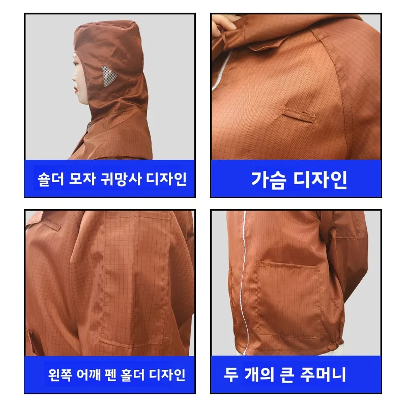 장시간 정전기 방지 의류 갈색 그리드 슈트바디 분리형 남성 작업복 (폭스콘 방진 실험복 보호복)