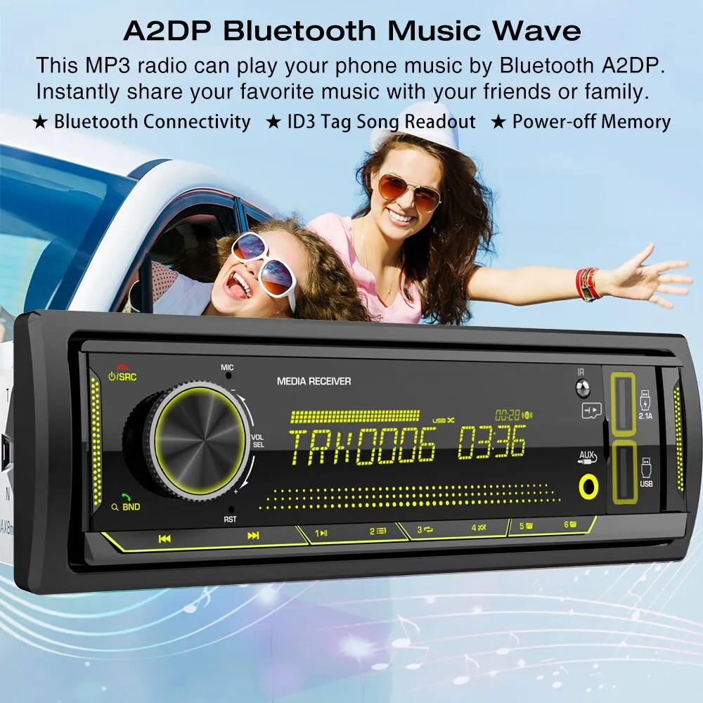Car Radio Grandnavi 1 Din MP3 Car Radio Audio Stereo FM Aux Input Receiver SD TF USB 12V In-dash Bluetooth Multimedia Auto Radio Player