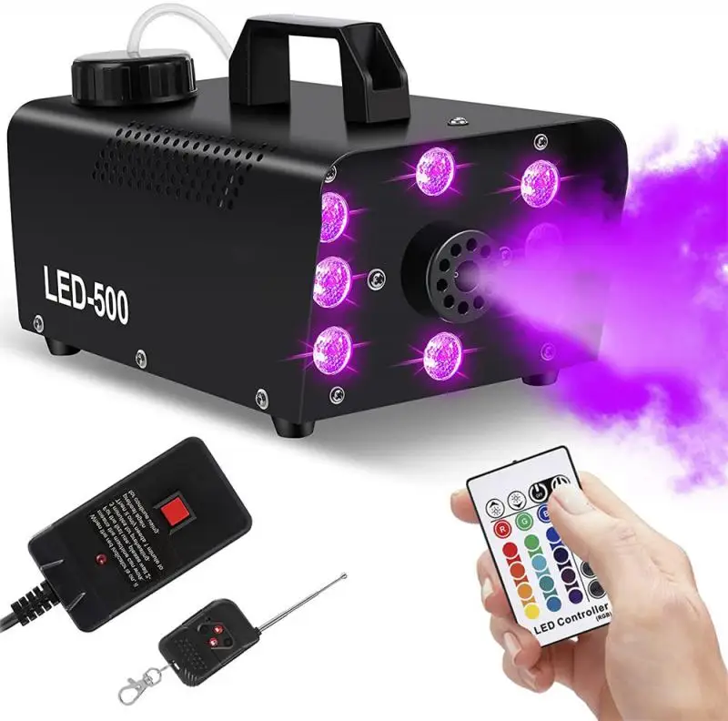 

New Disco Colorful Smoke Machine 500W LED Remote Fogger Ejector Dj Christmas Wedding Party Stage Light Effects Fog Machine