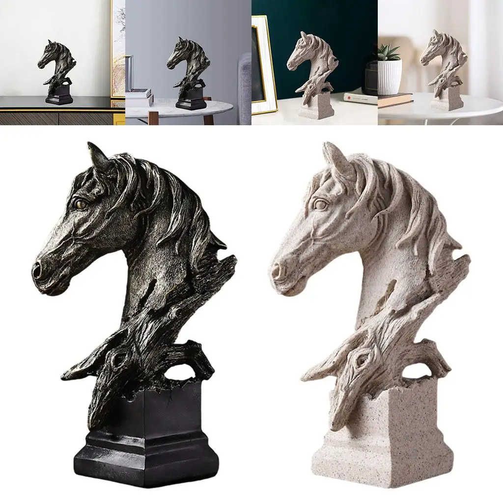 Horse Head Statue Art Crafts Decor Figurine for Desk Bookshelf Office Collection