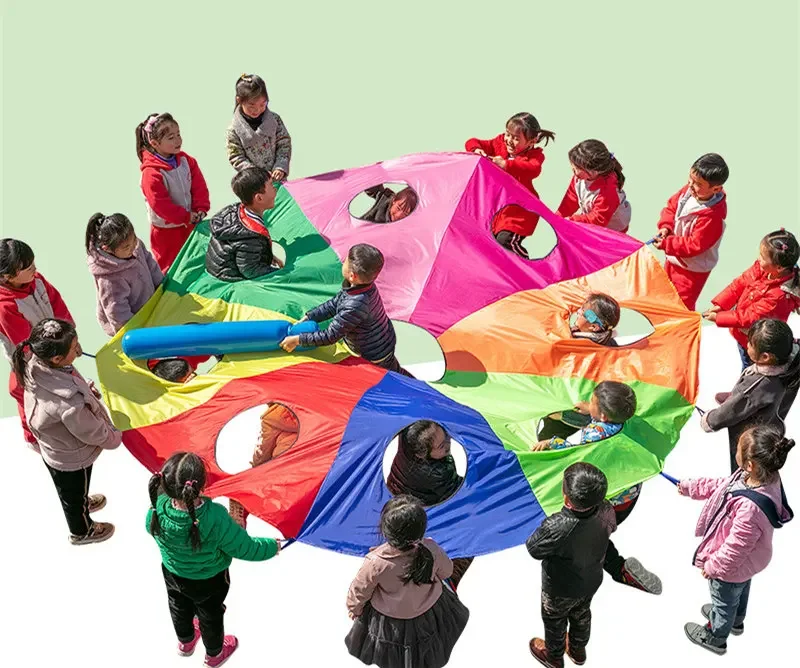 [Funny] 2M/3M/4M/5M/6M Diameter Outdoor game whack-a-mole Rainbow Umbrella Parachute Toy Jump-Sack Ballute Play game mat toy 2