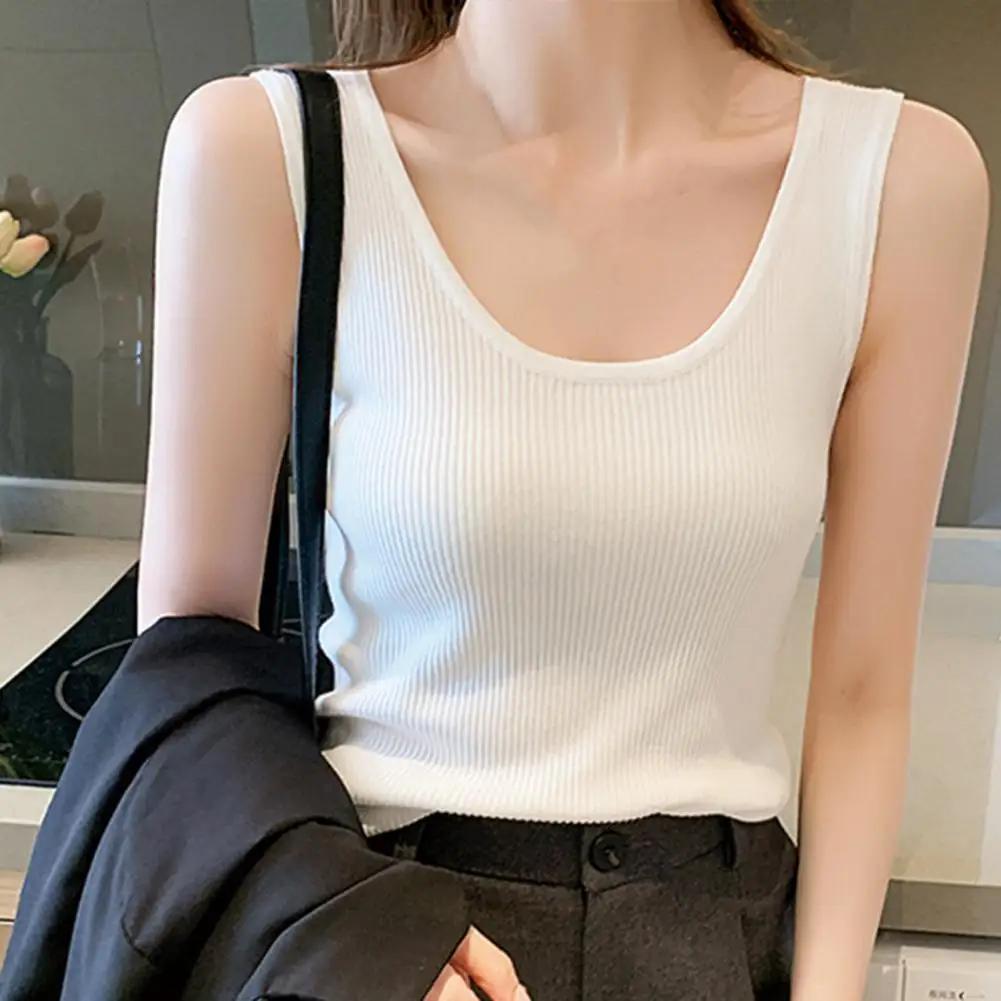 

Women Tank Top Sleeveless Scoop Neck Ribbed Slim Fit Solid Color Summer Ladies Basic Casual Camisole Undershirt Vest Tops 티셔츠