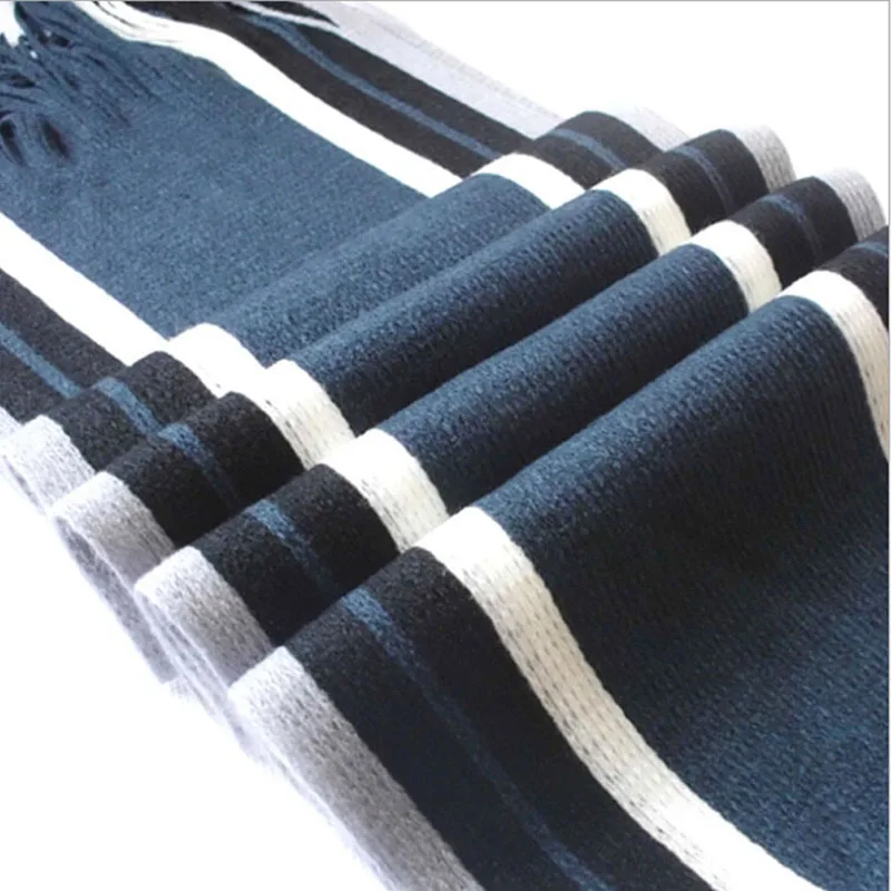 Men's Scarf Winter Classic Cashmere Warm Soft Fringe Striped Scarf Tassel Shawl Wrap - Image 6