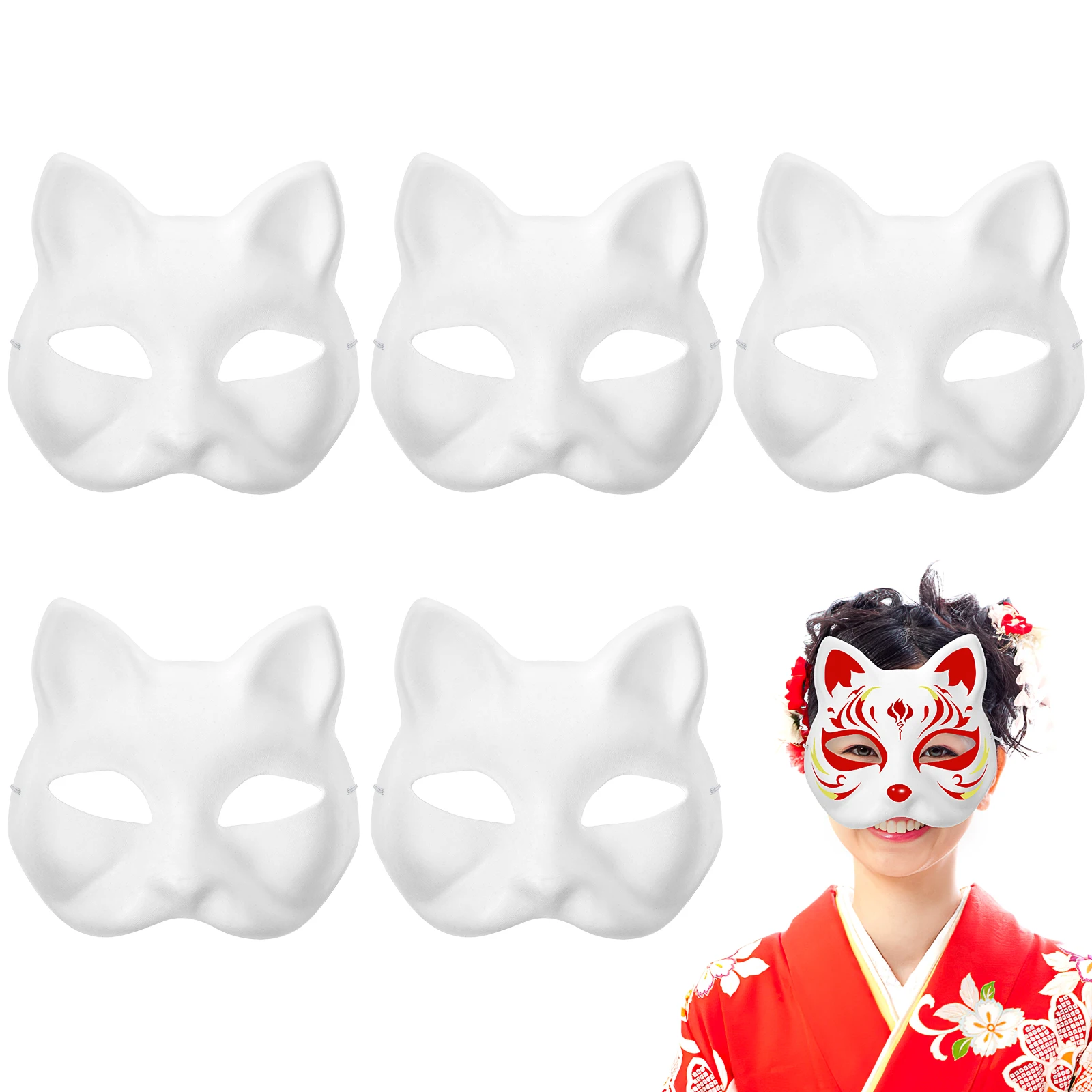 Masks Mask Cat Masquerade Paper Blank White Diy Halloween Face Therian Cosplay Unpainted Animal Adults Paintable Mache Half