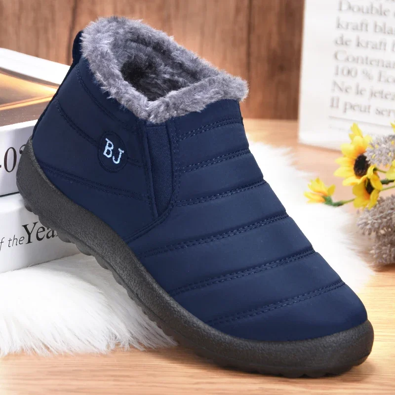 Fashion Winter Men Boots Non Slip Snow Boots with Fur Lightweight Keep Warm Mens Ankle Boots Flats Male Cotton Shoes Botas - 4