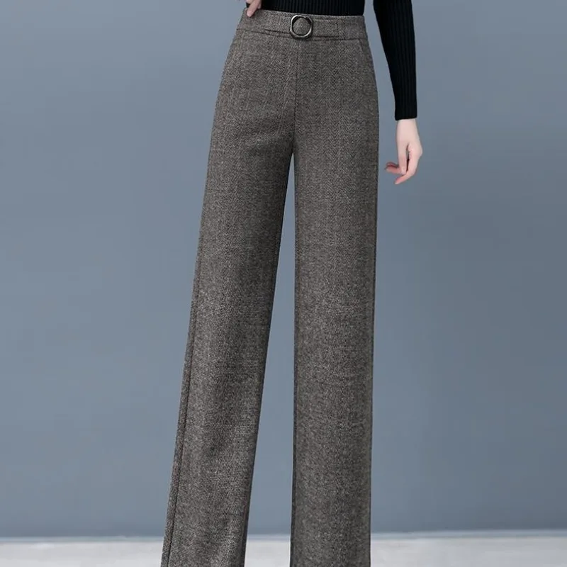 Women's Autumn Winter New Fashion Elegant High Waist Solid Color Pocket Straight Sleeve Casual Versatile Western Commuting Pants